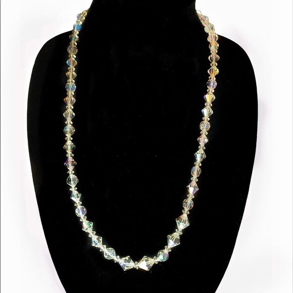 Vintage fantastic sparkling ab faceted graduated crystal necklace 26” - Picture 6 of 6